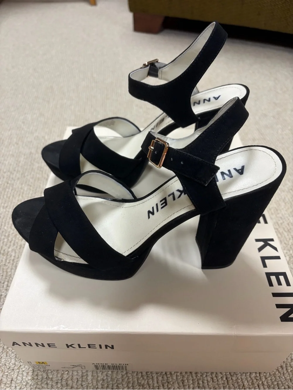 Anne Klein Suede Black Platform Heels